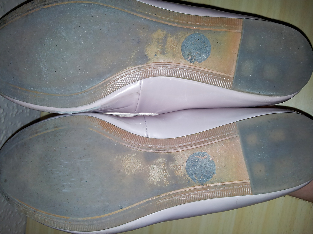 Wifes well worn nude lack Ballerinas flats shoes2 adult photos