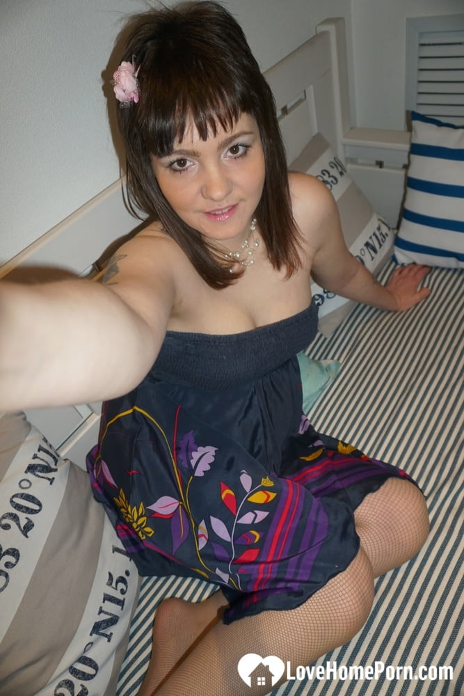 Brunette teen teasing in stockings in the bedroom - 23 Pics 