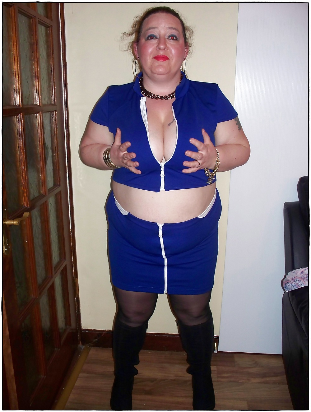 Pig karen dressed in blue adult photos