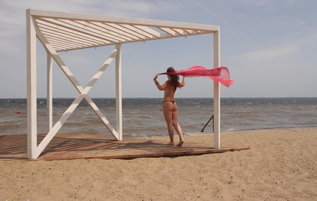 red shawl on windy weather         