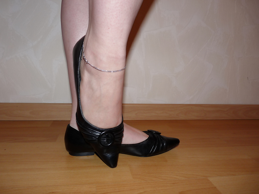 Wifes sexy black leather ballerina ballet flats shoes 2 adult photos