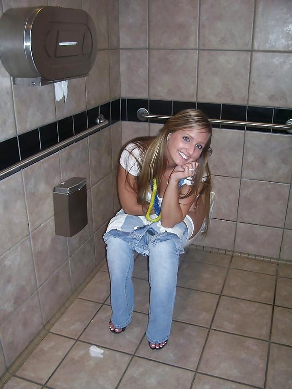 More sexy women in jeans wearing sitting on public pot adult photos