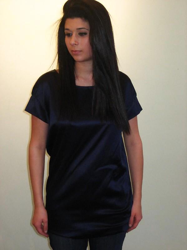 Girl in Satin blouse, shirt and other satin clothing adult photos