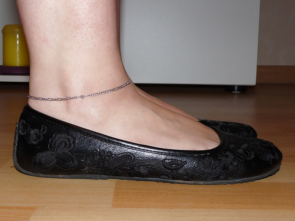 Wifes sexy black leather ballerina ballet flats shoes 2 adult photos