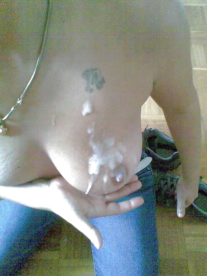 Amateur tits jizzed on 2 adult photos