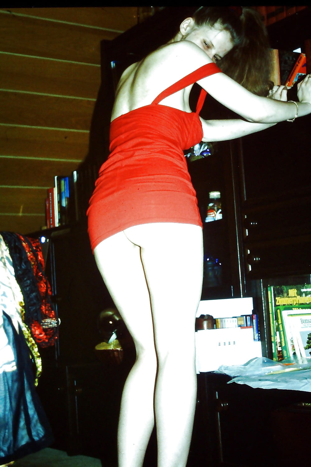 SAG My Young Wife Very Short Red Pinafore Dress Hot Ass adult photos