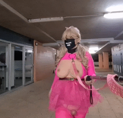 Pink leashed sissy in public #33