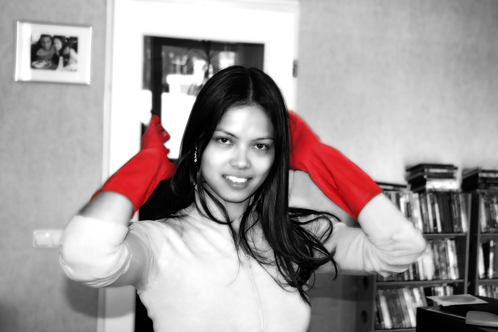 Asian in Red Rubber Gloves adult photos