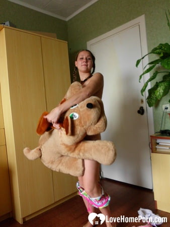 horny girlfriend humps a big dog plushie         