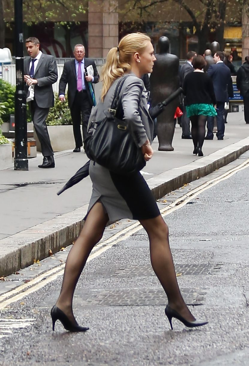 Business Woman in Public wearing black Pantyhose sexy adult photos