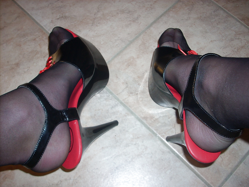 My new black and red sandals adult photos