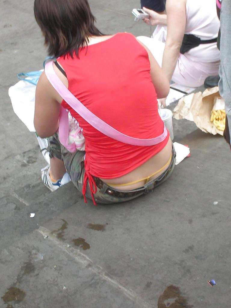 public in Visible thong