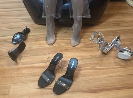 clear high heels and clear pvc fetish         