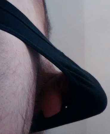 My enormous hard cock crammed into my tiny black underwear!