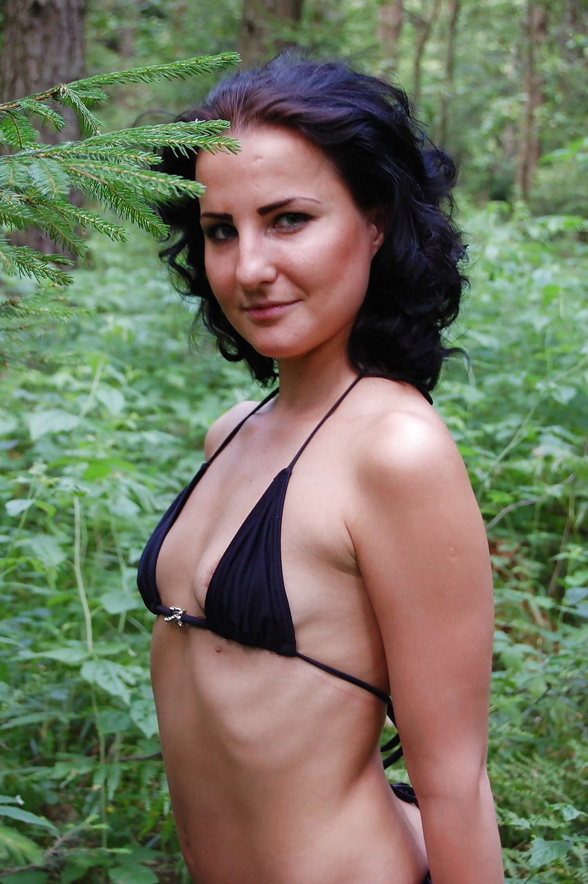 Hot slut  with small tits in the forest adult photos