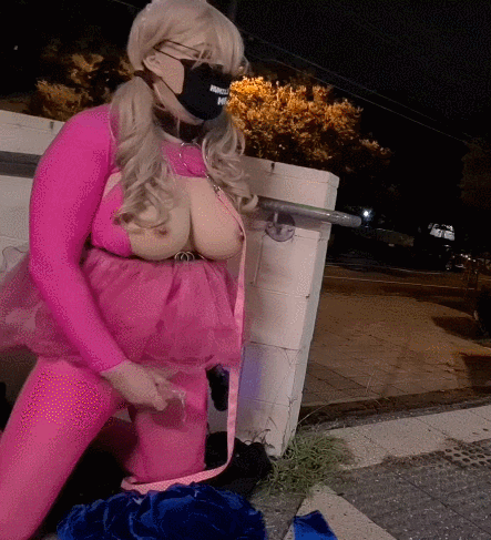 Pink leashed sissy in public #10