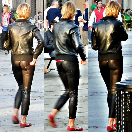 Shiny leggings on the street