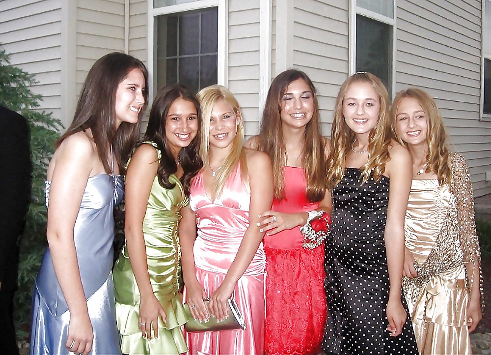 2 or more girls in Satin Prom dresses adult photos