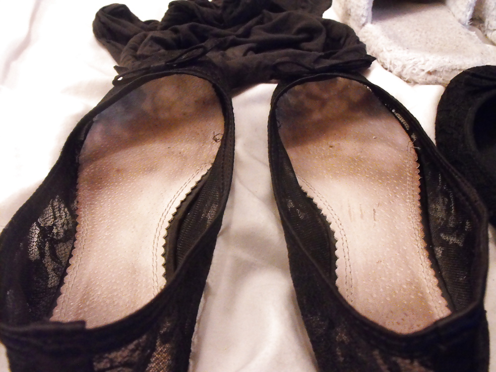 Em's very worn flats slippers and tights, Take a sniff!!! adult photos