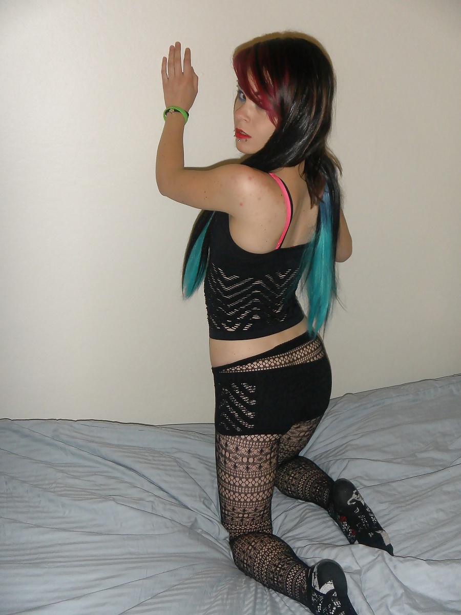 Hot sexy punk teenage girl bra, panties, fishnets adult photos