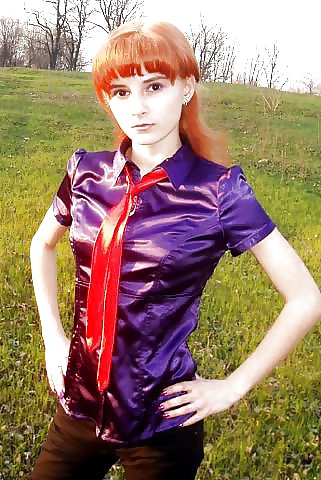 Girl in Satin blouse, shirt and other satin clothing adult photos