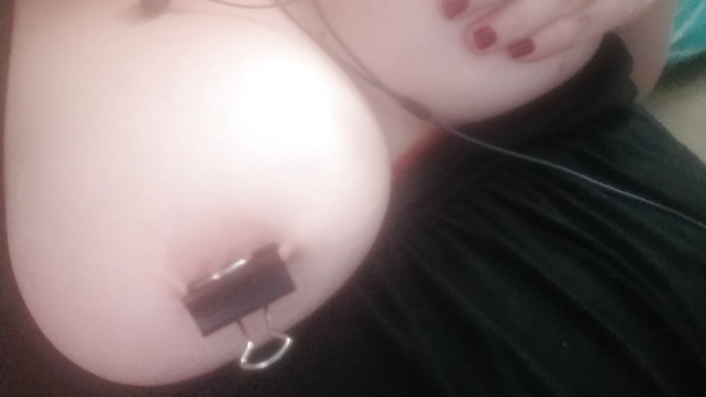 High Res porn images of Binder Clips On Nipples And Pussy Bored Housewife M...