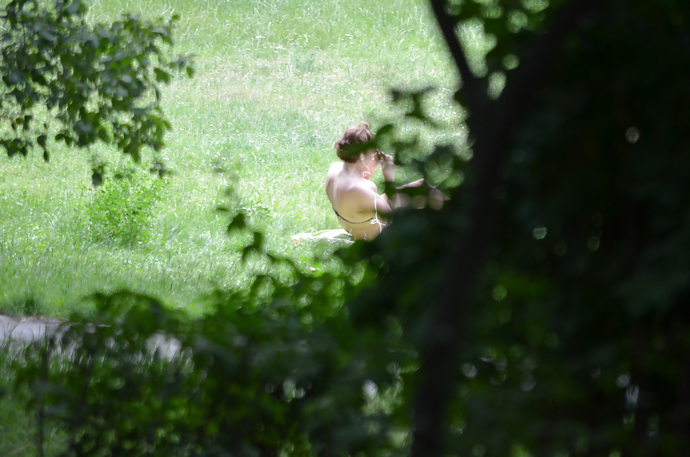 Sunbathing in the park adult photos