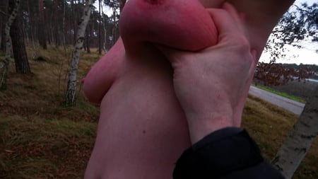 naked on bench in winter titslapping         