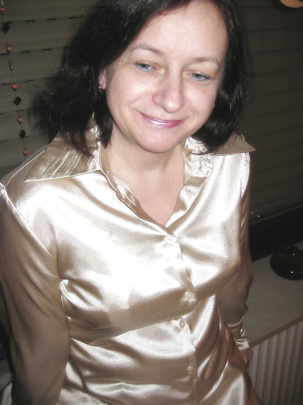 Wife in Satin Blouse and Vintage Bra adult photos 4