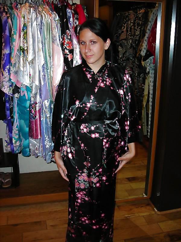 Single girl in Satin Robe or Kimono adult photos