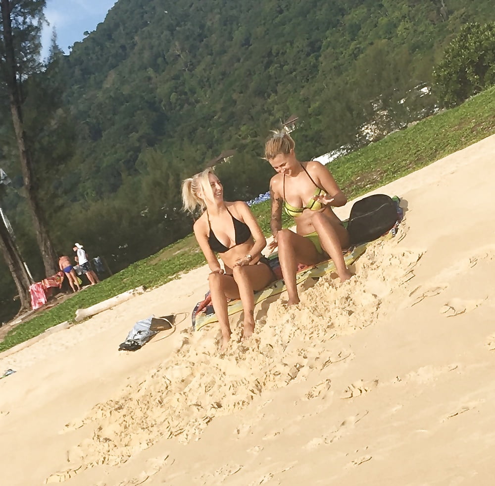 2 blonde sluts with big tits in bikinis adult photos