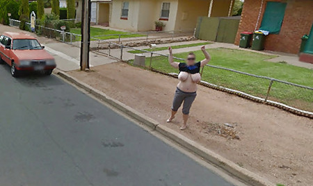 woman flashes google street view